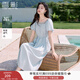 香影度假風(fēng)藍色連衣裙女泡泡袖2025夏季新款巨好看萊賽爾天絲裙子 航線(xiàn)藍 S 155/80A/85-95斤