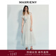 MAXRIENY法式浪漫感撞色黑白波點(diǎn)v領(lǐng)連衣裙女精致復古氣質(zhì)長(cháng)裙 米白 M