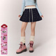 CHUU字母百褶半身裙女2025冬季新品松緊腰抽繩波點(diǎn)撞色針織短裙子 藏藍 L