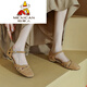 稻草人（MEXICAN）法式經(jīng)典復古羅馬涼鞋女夏季2024新款圓頭磨砂鏤空包頭軟底平底鞋 杏色 36