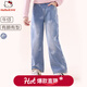 Hello Kitty女童牛仔褲春秋洋氣兒童褲子2025新款闊腿褲大童寬松直筒褲 淺牛仔 170