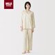 無(wú)印良品（MUJI）女式 無(wú)側縫雙層紗織 睡衣 家居服套裝  淺黃色條紋6s M