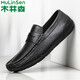 木林森休閑皮鞋男軟底軟面豆豆鞋秋冬舒適百搭真皮男鞋輕奢名品 A3221718黑色 42