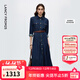 朗姿復古風(fēng)設計感高腰a字連衣裙大擺高級感氣質(zhì)裙2025年冬季新款 柏林藍色 M