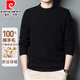 皮爾卡丹（pierre cardin）羊毛衫男純羊毛高領(lǐng)毛衣中青年冬季保暖長(cháng)袖針織衫 圓領(lǐng)黑色 常規 XL （建議135到155斤左右）