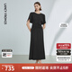 朗姿法式褶皺收腰設計感小眾氣質(zhì)高級感長(cháng)裙夏裝新款女連衣裙 黑色 L