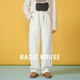 Basic House/百家好休閑百搭系帶收腰冬季新款顯瘦直筒休閑長(cháng)褲女 米白色 L