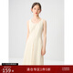 自巧小個(gè)子設計感U領(lǐng)對褶無(wú)袖連衣裙女2024夏裝新款收腰顯瘦長(cháng)裙 巧米色 XS (2碼)
