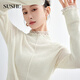 束皙SUSHE 縈詩(shī) 法式浪漫 高彈羊毛網(wǎng)紗拼接木耳邊小高領(lǐng)針織衫冬 柔白 M
