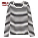 MUJI MUJI 女式 棉彈力圓領(lǐng)長(cháng)袖T恤（條紋） 黑*橫條 M