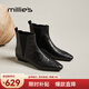 妙麗（Millies）短靴女低跟尖頭輕奢潮流平底靴2025冬季新款時(shí)尚短筒煙筒靴 黑色（單里） 36 (230mm) 標準碼
