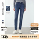 朗姿法式修身顯瘦冬季新款休閑高級感牛仔褲黑色氣質(zhì)直筒褲子 藏藍色（加絨） S