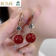 恒久葉感輕奢銀色耳環(huán)9純銀色針2025新款紅色珍珠耳扣名媛氣質(zhì)耳飾潮 金色紅珍珠銀針耳扣