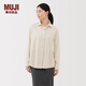 MUJI 女式 法蘭絨 襯衫領(lǐng) 長(cháng)袖襯衫襯衣內搭上衣純棉冬季女裝格子 象牙色 S （155/80A）
