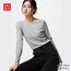 優(yōu)衣庫女裝柔軟羅紋圓領(lǐng)T恤長(cháng)袖純色基礎款474400 479590 470124 479590/03灰色 M