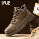 IYUZ輕奢男鞋新款真皮時(shí)尚百搭馬丁靴男高端英倫風(fēng)旅游復古休閑鞋子男 棕色-高端男鞋 42