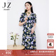 玖姿·安娜蔻圍裹式V領(lǐng)連衣裙女夏印花彈力法式泡泡袖裙子 花黑 XL