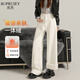 帛芮加絨純棉牛仔褲女冬季2025年新款加厚高腰休閑褲白色窄版闊腿褲子