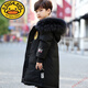 G.duck男童羽絨服冬裝兒童中長(cháng)款洋氣毛領(lǐng)服棉襖中大童過(guò)膝外套加厚顯瘦 黑色【男毛領(lǐng)】 150 建議身高145CM左右