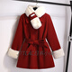 JTTCAC日本過(guò)年戰袍新中式小香風(fēng)紅色毛呢外套女收腰2024冬新款夾棉大衣 紅色 配圍脖 加厚 M 85-105斤