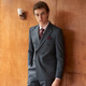 吉約蒙澳洲羊毛西裝男套裝雙排扣灰色條紋抗皺秋冬新郎結婚西服外套男 0612灰色雙排【上衣+褲子】 48