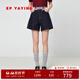 EP雅瑩女裝 含桑蠶絲撞色棉質(zhì)高腰牛仔短褲 2025新款J613A 藏青 L