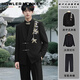 聲猴西服外套男高級感新郎訂婚禮服西裝套裝男士主持婚禮西服國風(fēng)休閑 黑色西服+黑色襯衫+黑西褲【三件套】 XL
