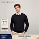 Tommy Hilfiger【純色V領(lǐng)】秋冬男裝純棉商務(wù)休閑簡(jiǎn)約繡標打底衫針織衫毛衣 【小V領(lǐng)繡標毛衣】-黑色083 M （推薦：135-150斤）