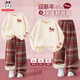 巴布豆（BOBDOG）女童過(guò)年服保暖衛衣套裝冬加絨格子闊腿褲拜年服 象牙白+紅格 160