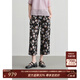 茶·愫【蝶戀花】puretea茶愫絲麻印花休閑褲女提花直筒褲2025夏季新款 石墨黑 S
