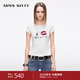 MISS SIXTY2025夏季新款短袖棉麻正肩T恤女復古印花修身短款上衣 白色 S
