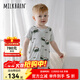 Milkbarn嬰兒連體衣服寶寶短袖哈衣新生兒衣服夏季薄款爬爬服 淺灘蟹蟹 80cm (12-18m)