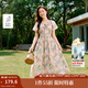 茵曼海邊度假碎花吊帶連衣裙女2025年夏季新款多巴胺絕美印花長(cháng)裙 水墨紅花 XL