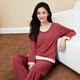 頂瓜瓜頂呱呱睡衣女純棉圓領(lǐng)可外穿長(cháng)袖家居服套裝女 海棠紅160