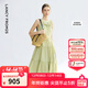 朗姿綠色掛脖圓領(lǐng)連衣裙荷葉邊捏褶二醋酸2025年夏季設計感法式 淺青檸 L