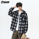 POUM美式磨毛格子連帽外套男士秋冬款復古潮牌休閑夾克C2257黑色XL