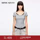 MISS SIXTY2025夏季新款短袖T恤女U領(lǐng)蕾絲拼接修身顯瘦短款上衣 花灰 L