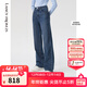 朗姿棉質(zhì)復古直筒闊腿氣質(zhì)高腰顯瘦時(shí)尚長(cháng)款女新款牛仔褲 暮色藏藍色 M