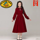 G.duck女童新年裝連衣裙秋冬季洋氣中大童學(xué)院風(fēng)公主裙女孩拜年禮服裙子 紅色 170 cm