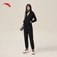 安踏運動(dòng)套裝女子公主線(xiàn)2025新款連帽外套針織休閑長(cháng)褲跑步兩件套女裝