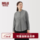 無(wú)印良品（MUJI）女式 法蘭絨立領(lǐng)長(cháng)袖罩衫 女士格子襯衫襯衣女裝25年冬季BC2OHC5A 黑色格紋 S (155/80A)