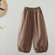 蘑菇同學(xué)小個(gè)子夾棉加厚棉褲女冬季寬松大碼闊腿褲休閑燈籠褲保暖棉七分褲 咖啡色 L 建議115-130斤 