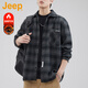 JEEP美國正品高端長(cháng)袖格子襯衫男士秋冬帥氣休閑寬松翻領(lǐng)襯衣外套春秋 956灰色 常規 【官方正品】 XL 【適合145斤左右】