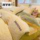 雅鹿牛奶絨四件套冬季加厚床單被套法蘭珊瑚絨三件套2025新款床上用品 凱勒-暖黃+蘋(píng)果綠【A類(lèi)牛奶絨 恒溫保暖】 1.8m 床單款 四件套-被套200*230cm