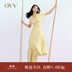 OVV春夏熱賣(mài)女裝復古優(yōu)雅翻領(lǐng)短袖休閑彈力針織連衣裙 淺黃條紋13 M