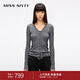 MISS SIXTY2025秋季新款羊毛針織開(kāi)衫女V領(lǐng)蕾絲拼接修身短款上衣 花灰 S