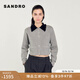 SANDRO線(xiàn)上限定秋冬女裝法式氣質(zhì)格雷系灰色撞色花邊翻領(lǐng)針織開(kāi)衫 灰色(尺碼偏小，建議拍大1碼) M