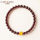 卡薇亞天然石榴石手鏈女士送老婆生日情人節禮物酒紅色女人石水晶手串 單圈配金虎眼款 7A珠徑5mm左右