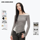 ANN ANDELMAN【明星同款】不規則斜肩長(cháng)袖T恤女假兩件上衣秋季 灰色 S