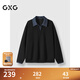 GXG男裝 25年秋季新品假兩件拼接領(lǐng)口休閑百搭學(xué)院風(fēng)翻領(lǐng)衛衣 黑色 XL